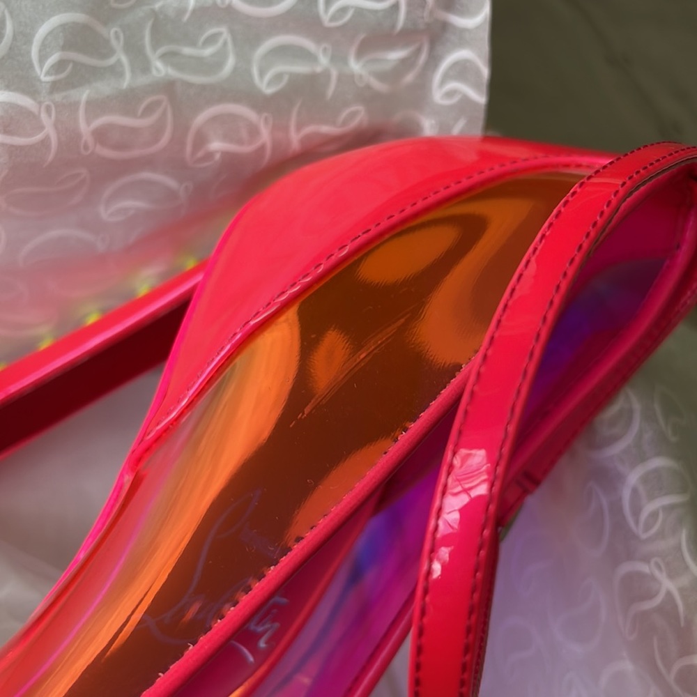 Christian Louboutin debout condorapik pink fluo neon yellow spike pump sz 39 - Picture 14 of 14